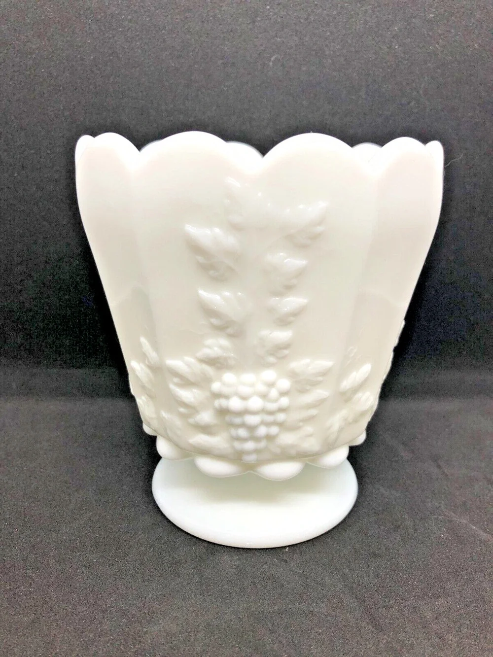 Westmoreland White Milk Glass Paneled Grapevine Vase Planter Flower Pot MCM